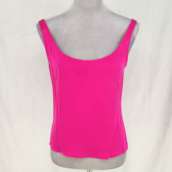 Diane Von Furstenberg Top Womens 10 Pink Yellow Silk Blouse Chiffon Ruffle Front - Picture 15 of 16